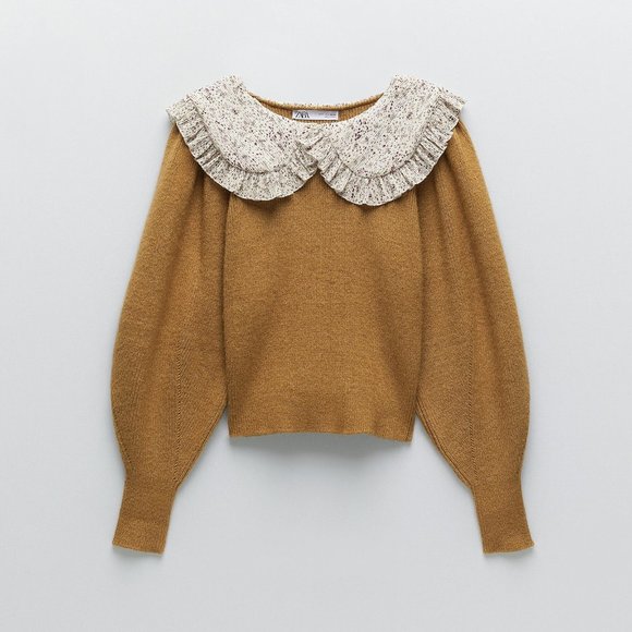 Zara Sweaters - Zara Contrasting Floral Print Ruffle Collar Knit Sweater